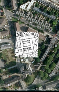 Quinns Square overlaid onto todays Russia Lane.
